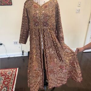 Tena Durrani Embellished Brown & Gold Women's top & bottom